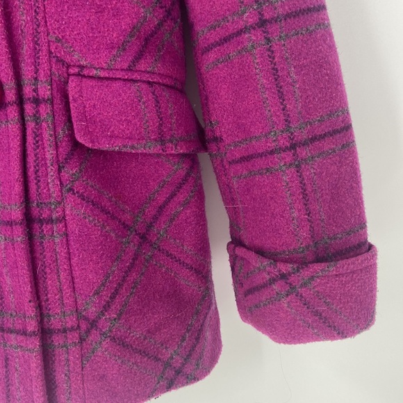 Moda International magenta pink plaid wool blend double breasted jacket coat - Picture 6 of 13